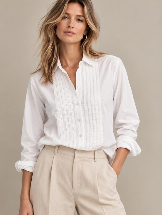 Sundance Tops - NWOT SUNDANCE Tessa Tuxedo Pleated Button Down Shirt Off White Medium Petite